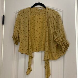 Reformation Silk Yellow Tie Front